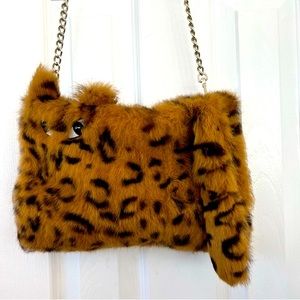 Alice & Olivia Cheetah Fur Muff Animal Hair Clutch Crossbody